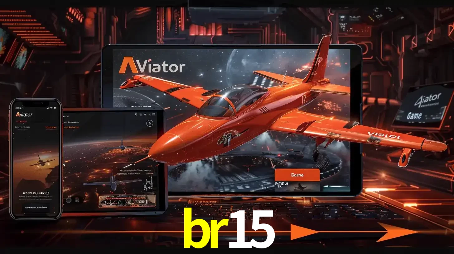 Apresentação tecnológica do jogo Aviator com um avião saindo da tela de um tablet, demonstrando a experiência imersiva em múltiplos dispositivos no br15.